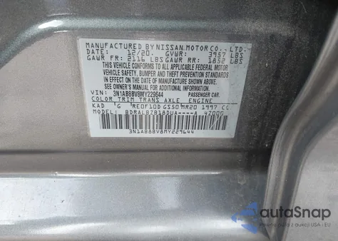 2021 Nissan Sentra S Xtronic Cvt из США, поврежденный, VIN 3N1AB8BV8MY229644